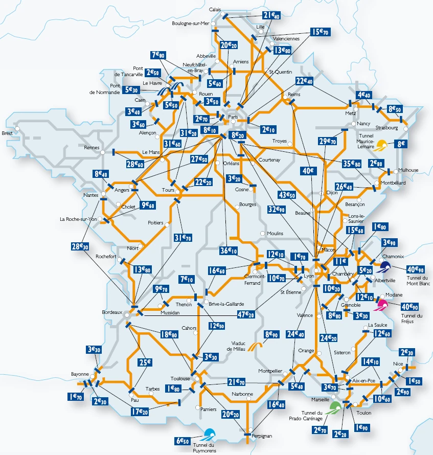 Tolwegen Frankrijk kaart